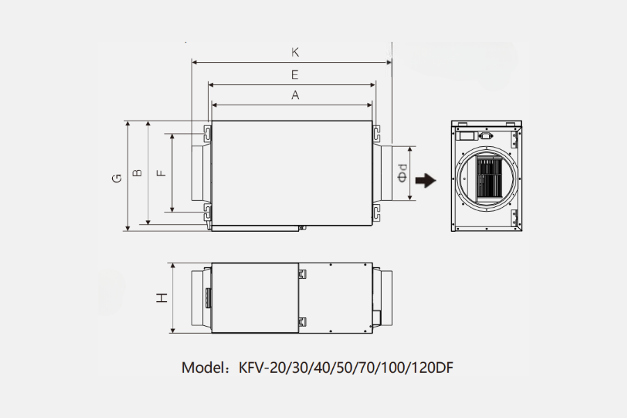 Quạt thông gió âm trần nối ống tích hợp phin lọc Kodisen KFV-50DF