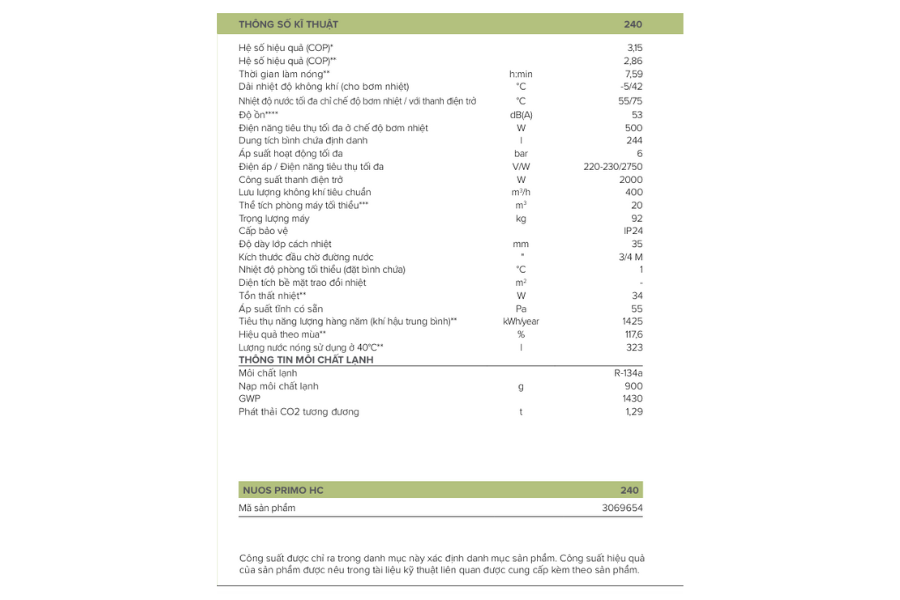 Bình nước nóng bơm nhiệt Ariston NUOS PRIMO 240 HC