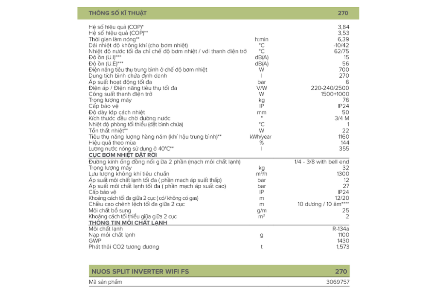 Bình nước nóng bơm nhiệt Ariston NUOS SPLIT INVERTER WIFI FS 270
